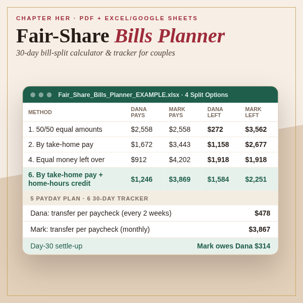 The 30-Day Fair-Share Bills Planner for Couples With Different Incomes: Split Calculator & Tracker (PDF + Excel/Google Sheets)