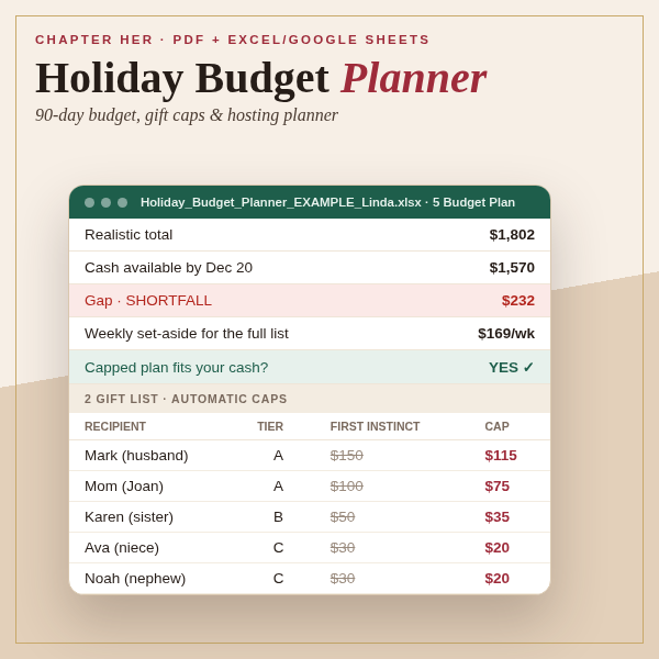 The 90-Day Holiday Budget Planner: Gift Caps & Hosting Cost Calculator (PDF + Excel/Google Sheets)